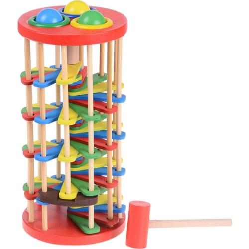 Montessori Toys Educational Wooden Toys for Children Early Learning Caterpillar Eats Roll Wood Tower with Hammer Knock Games