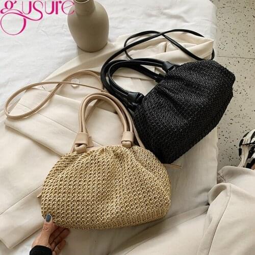 Gusure Casual Straw Women Shoulder Bags Wicker Woven Pillow Handbag Rattan Summer Beach Large Capacity Totes Lady Shopper Purses