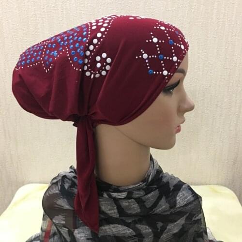 H089 fashion turban hijab with many sequins muslim hijab scarf islamic headscarf hat amira pull on headwrap