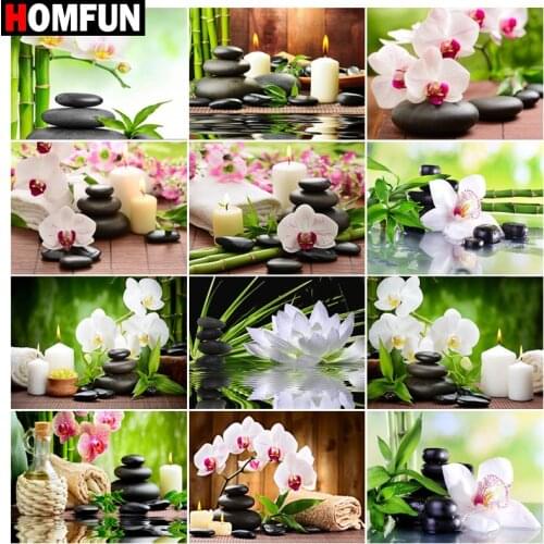 HOMFUN Paint With Diamond Embroidery "Teacup flower the scenery" Diamond Painting Full Square Round Picture Of Rhinestone Decor