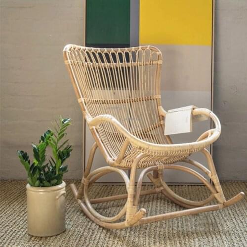 Real Rattan Chair Balcony Leisure Lounge Chair Home Garden Rocking Chair Lazy Rattan Three-piece Leisure Backrest Single Chair