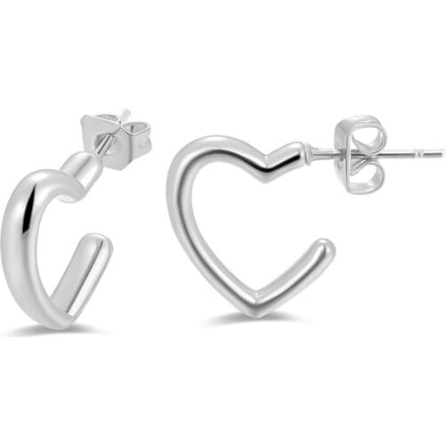 Copper Half Heart Stud Earrings Geometric Love Earrings For Women Statement Wedding Fashion Jewelry Gift Wholesale Free Ship