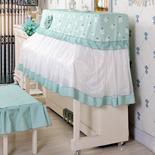 A Set Printed Flower Upright Piano Half Cloth Cover and Piano Stool Seat Cover