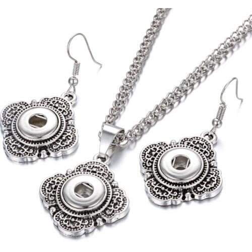 New Snap Button Jewelry Sets 12mm Snap Necklace & 12mm Snap Earrings DIY Earrings Necklace Set Snaps Buttons Jewelry
