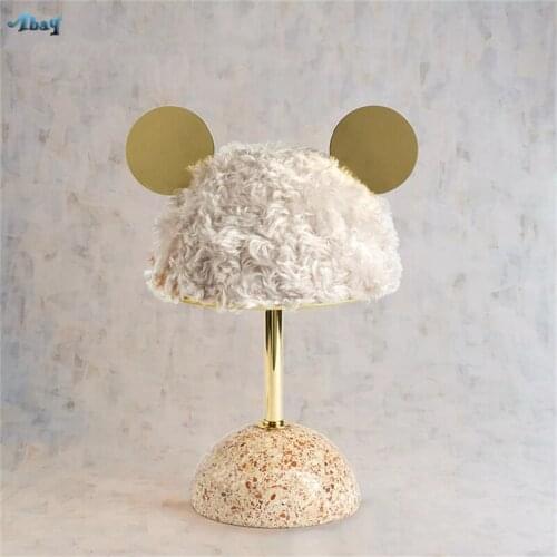 Ins Cartoon Plush Childrens Room Table Lamps Mickey Furry Plush Pink Girl Princess Living Luxurious Bedroom Bedside Desk Lights