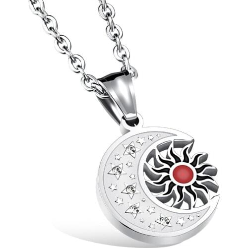 Newest 316L Stainless Steel Crystals Moon with Sum Necklace Pendant Chain 18