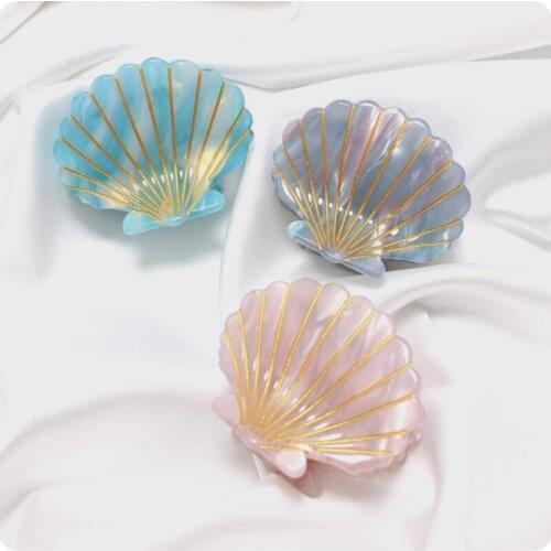 2021 New Candy Colors Shell Claw Clip Fashion Ponytail Holder Hairpins Sweet Fairy Styling Small Claw Hair Clips Gradient Colour