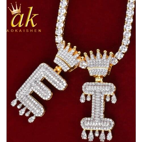 Initial Letter Crown Drip Pendant For Women Double Color Hip Hop Rock Street Jewelry
