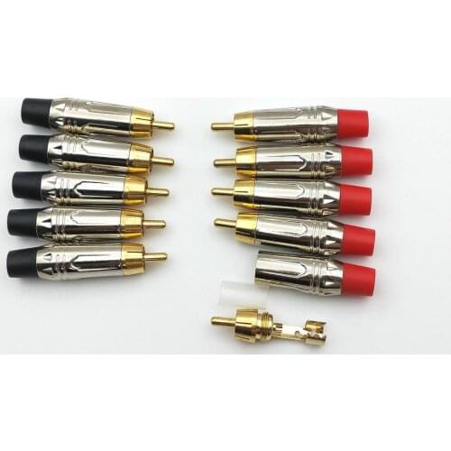 10pcs Gold plated brass RCA plug Audio connector soldering