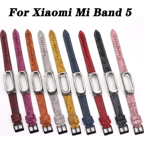 For Mi Band 5 Strap Leather Watch Band for Xiaomi Mi Band 4 5 Wristband Replacement Bracelet for Mi Band 5 NFC Global Version