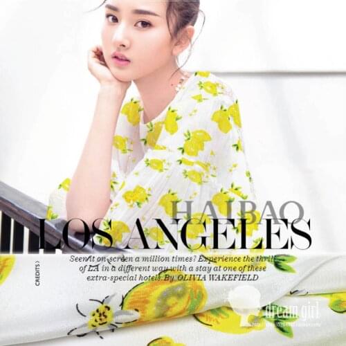 114 cm lemon printed silk fabric 12 mm silk crepe de chine fabric summer breathable clothing dress fabric wholesale silk cloth