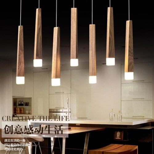 Nordic wood art LED pendant lamp for restaurant cafe bar solid wood stick simple lamp