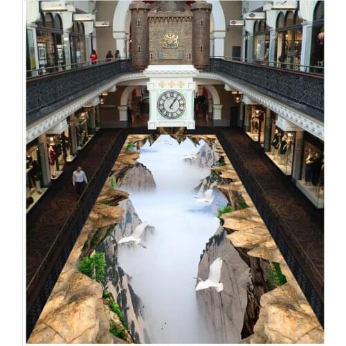 Modern Custom 3D Floor Mural Mountains Scenery 3D Stickers Non-slip Waterproof Self-adhesive PVC Wallpaper