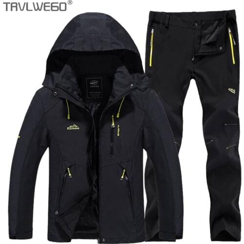 TRVLWEGO Men Spring Fishing Hiking Jackets Trousers Set Camping Climbing Trekking Autumn Outdoor Travel Quick Dry Suit Pant