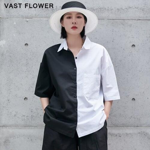 Черно-белые блузки VAST FLOWER China At AliExpress