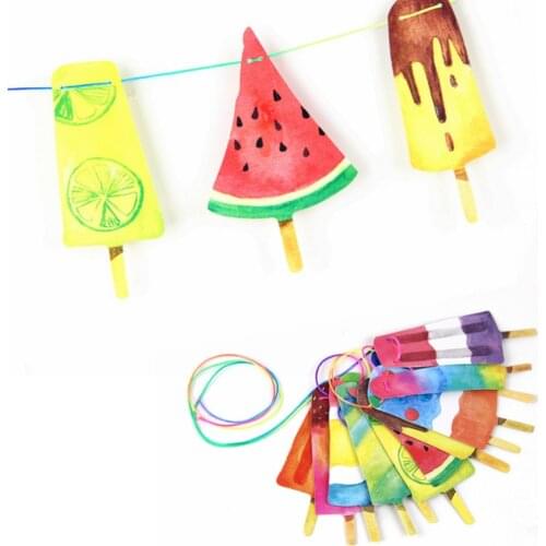 Hanging Paper Garland 1set Hand-Painted Colorful Popsicle Banner Ice Cream Bunting For Summer Tropical Theme Party Decorations