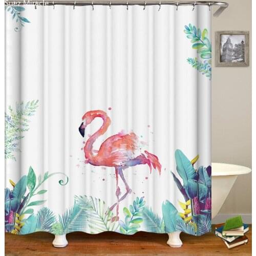 Watercolor rainforest flamingo home decor waterproof Bathroom white Shower curtain