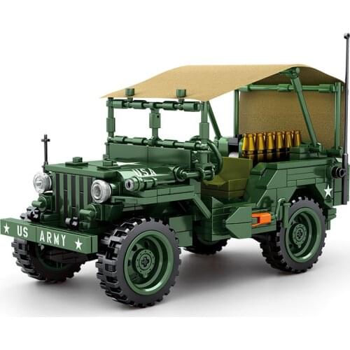 NEW Military Vehicle German Willis Jeeped Antiaircraft M38 Artillery Gun Building Blocks Bricks Classic Sets Model Kit Kids Toys