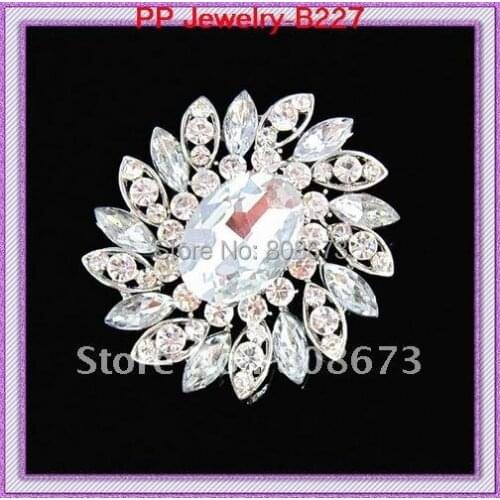 High Quality!!(12pcs/lot)Rhodium Silver Plated Big Crystal Rhinestone Womens' Brooches!!Wedding Bridal Bouquet Brooch