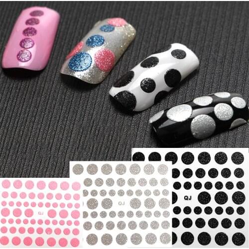 1pcs Glitter Circle Dot Pattern Self-Adhesive 3d nail decals DIY Transfer Decals 8 Colors Nails Decoration Round Ball Dots image