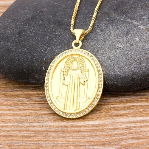 10 Styles Choice Gold Holy Virgin Mary Necklaces For Women oval Crystal Rainbow Pendant Necklace Copper Zircon Christian Jewelry