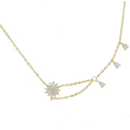 100% 925 sterling silver gold silver color CZ lovely flower pendant water drop charm neckacels elegance Adorable women jewelry
