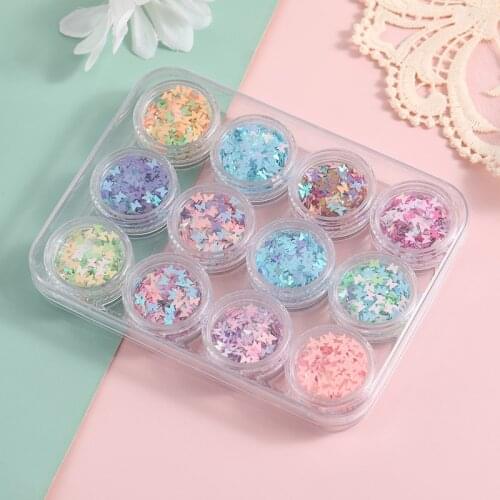 12Pcs/Set Holographic Butterfly Nail Glitter Flakes Confetti Glitter 3D Laser Butterfly Nail Decals Flakes For Nail Art Polish