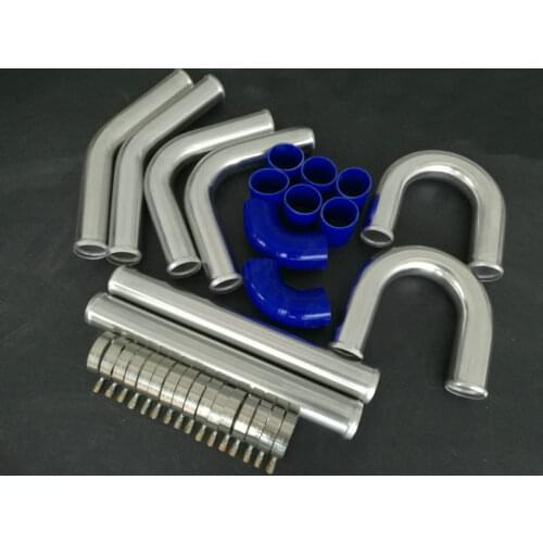 8PCS 2.5" 63mm Aluminum Universal Intercooler Turbo Piping kit pipe & blue hose T-Coupler High Performance