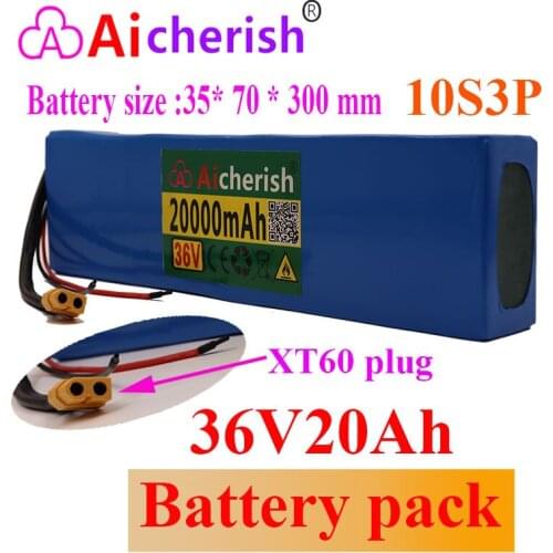 Electric Bicycle Scooter 18650 Lithium ion 36V Battery pack 10S3P 36V20Ah 500WBMS Function Overcharge protection