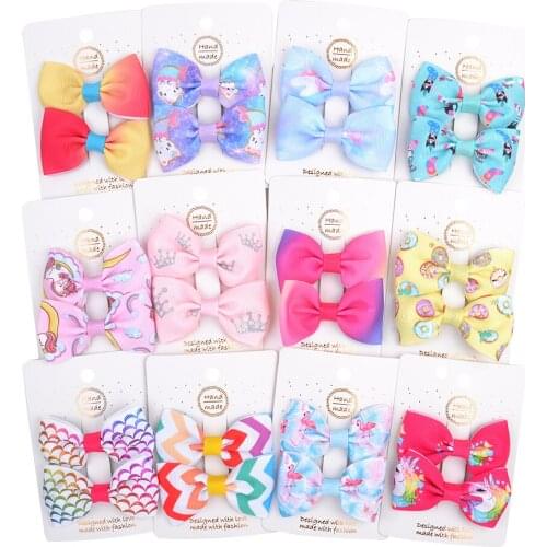 2pcs/lot Princess Grosgrain Ribbon Hair Bows With Clip For Girls Printed Hair Clips Hairpins Barrettes Headwear Hair Accessories