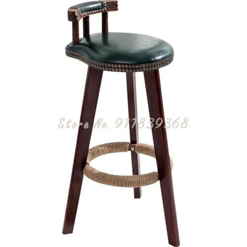 Solid Wood Bar Chair Back Bar Stool Modern Simple Front Desk Bar Chair Home Nordic Retro High Footed Stool