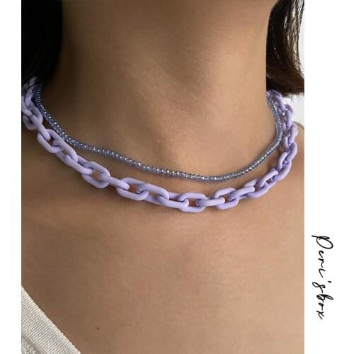 PerisBox Cute Pure Color Matte Acrylic Chain Choker Candy Colors Plastic Chain Necklaces For Women Summer Toggle Clasp Jewelry