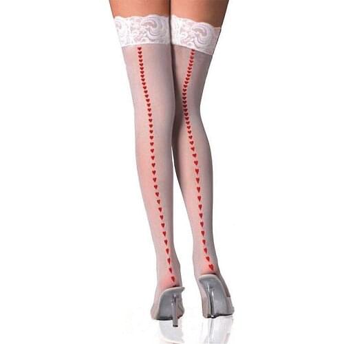 White Blace Hot Fashion Red Heart Line Back Sexy Lace Stocking Velvet Backing Pantyhose Sheer Long Stockings Thighs