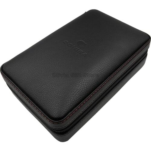 Cohiba Cedar Wood Cigar Humidor Brown Leather Cigar Tobacco Case Box With Lighter Cutter Humidifier Travel Portable Humidor Set