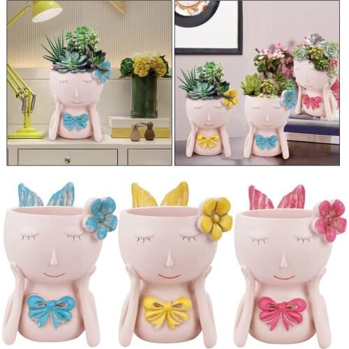 Mermaid Head Sculpture Flower Plant Pot Resin Planter Craft Vase Ornament