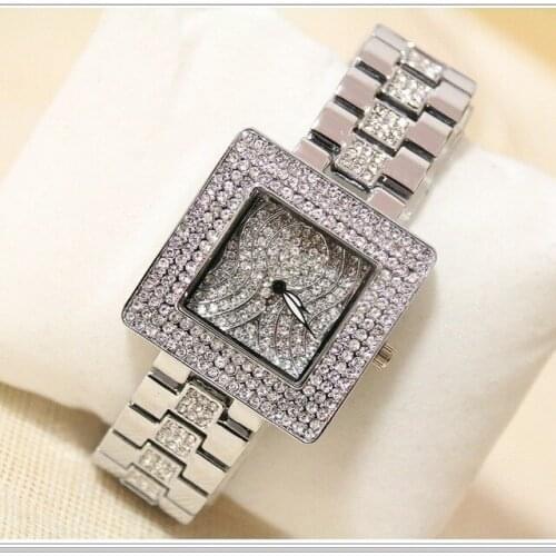 Hot Sale BS brand Crystal Square Wristwatch Bling Full Diamonds Bling Bangle Watch Lady Luxury Dress Jewelry Watch Rhinestone