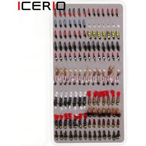 ICERIO 126PCS/Set Prince Nymph Scud Midge Flies Tying Hook Trout Fishing Fly Lure Baits
