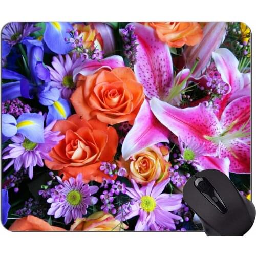 Natural Rubber Mouse Pad Printed with Rose lily flower daisy iris -Stitched Edges