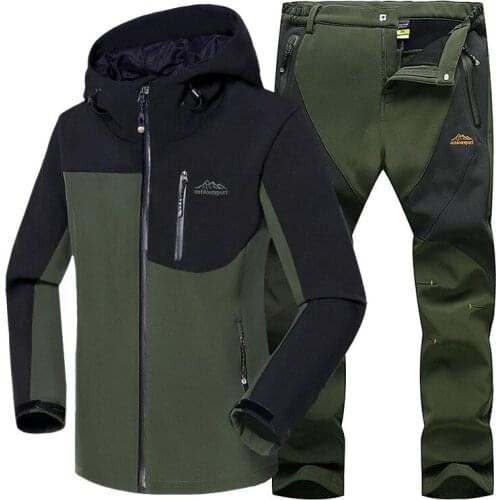 Mens Hiking Jacket Outdoor Waterproof Windproof Warm Softshell Fleece Jackets And Pants Outdoor Trekking Climbing Ski Trousers