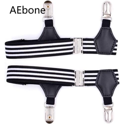 AEbone Male Suspensorio Elastic 2 Clip Button Mens Sock Suspenders White Black Striped Holder Sock For Men Sus13