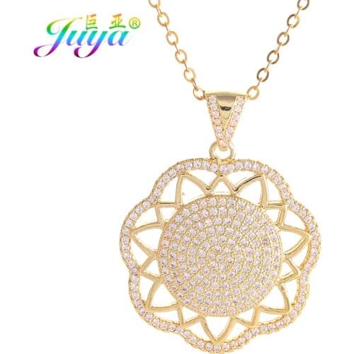 Juya Women Fashion Sweater Necklace Micro Pave Zircon Statement Sun Flower Pendant Necklace For Women Long Chains Necklace