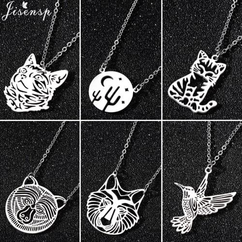 Vintage Star Moon Pendant Necklace for Women Girls Animal Jewelry Cute Cat Wolf Bear Hummingbird Necklace Kids Party Gift bijoux