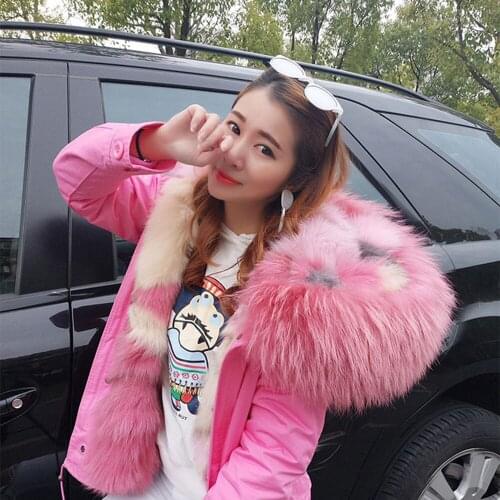 MAOMAOKONG new ice cream fox fur liner coat raccoon fur collar mid-length parkers
