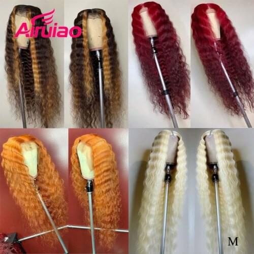 HD Transparent Highlight Burgundy 99J Ginger Orange 613 Blonde Deep Wave Colored Red Ombre Human Hair Lace Front Wigs For Women