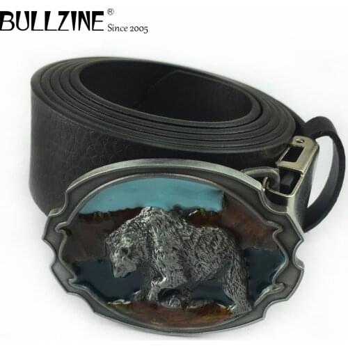Bullzine zinc alloy retro polar BEAR shaped belt buckle jeans gift belt buckle Free PU belt FP-02792 drop shipping