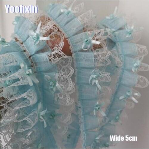 5cm Wide Luxury rose 3D cotton embroidery flower lace collar Fabric Sewing Applique DIY fringe ribbon trim tassel guipure decor