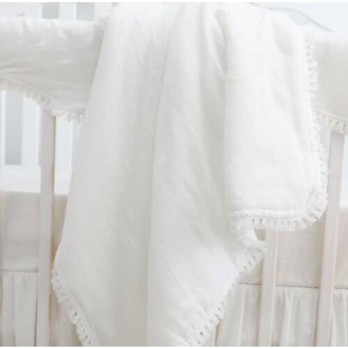 Sahaler Boho Baby Blanket Baby Newborn Swaddle Wrap Crib Comforter Quilt 34*42 inches(White)