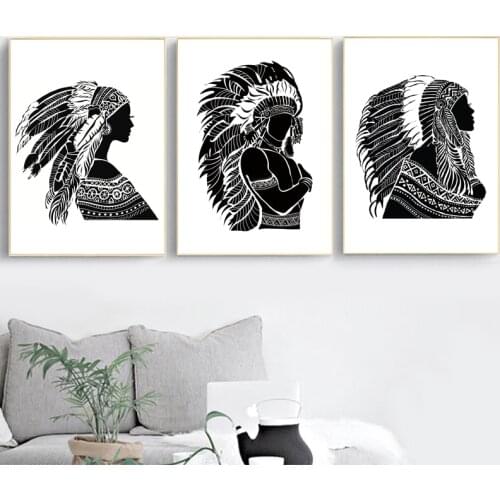 North Indian Chief Posters and Prints Beautiful Indian Young Women Silhouette Art Canvas Painting Home Wall Art Decor