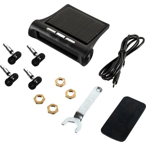 TPMS Solar Tyre Tire Pressure Monitoring System Gauge + 4 Internal Sensor
