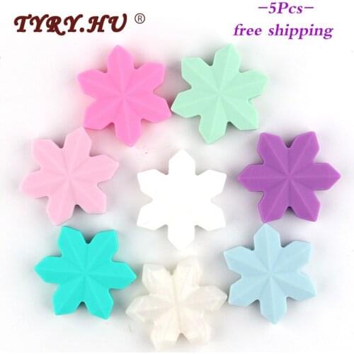 TYRY.HU 5pcs Cartoon snowflake Silicone Beads Food Grade Baby Teethers Silicon Bites BPA Free Rodents DIY Baby Teething Necklace